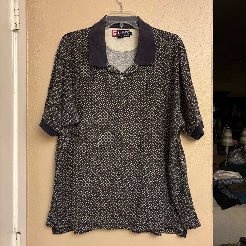 Chaps Ralph Lauren Navy Geometric Short Sleeve Polo